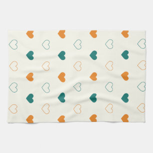 Lovely hearts / green orange cream tea towel