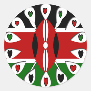 Lovely Hearts Kenya: Flag Art Motif Classic Round Sticker