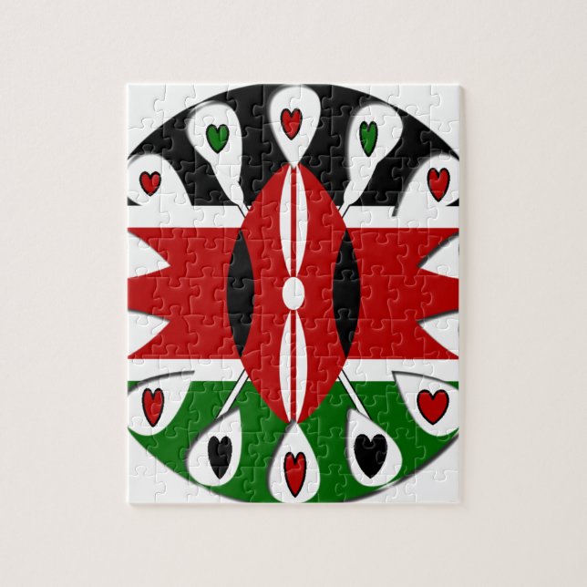 Lovely Hearts Kenya: Flag Art Motif Jigsaw Puzzle (Vertical)