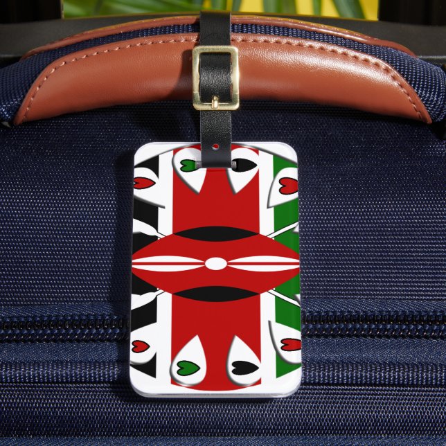 Lovely Hearts Kenya: Flag Art Motif Luggage Tag (Front Insitu 2)