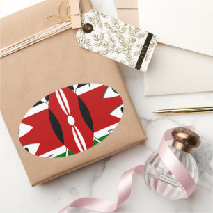 Lovely Hearts Kenya: Flag Art Motif Oval Sticker