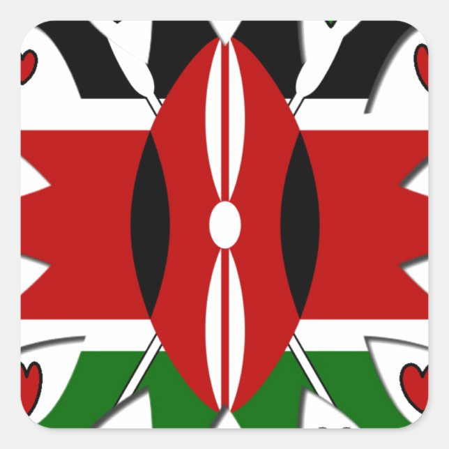 Lovely Hearts Kenya: Flag Art Motif Square Sticker (Front)