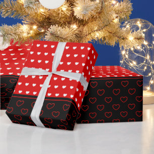 Lovely Hearts Pattern, Red, White and Black Colour Wrapping Paper