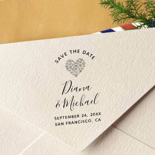 Lovely Hearts SAVE THE DATE Calligraphy Self-inking Stamp