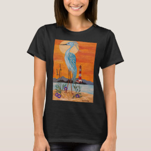 Lovely Heron Bird on a black tee!!! at the shore. T-Shirt