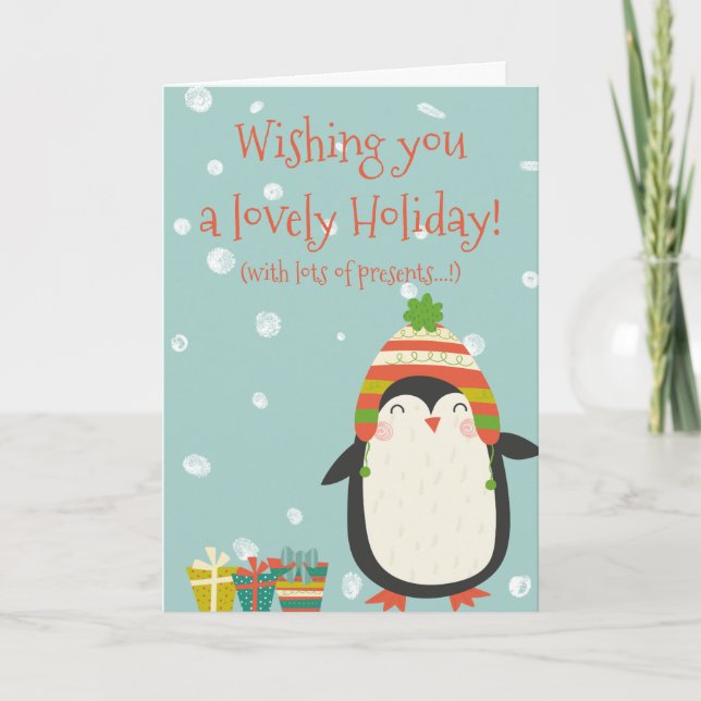 Lovely Holiday! Cute Penguin | Funny Christmas Holiday Card (Front)