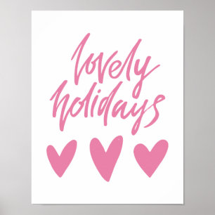 Lovely Holidays   Pink Hearts Christmas Poster