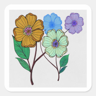 Lovely illustration of four flowers square sticker