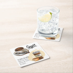 Lovely image Coffee time for coffee lovers Rustic Square Paper Coaster