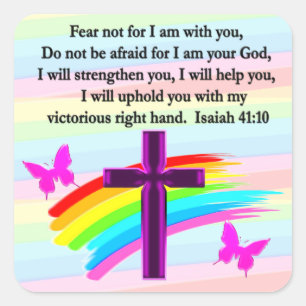 LOVELY ISAIAH 41:10 BIBLE VERSE DESIGN SQUARE STICKER