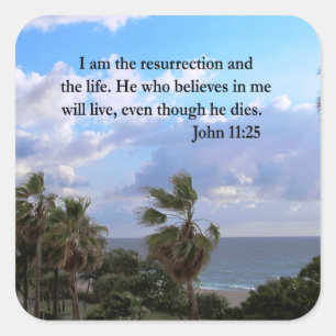 LOVELY JOHN 11:25 PHOTO DESIGN SQUARE STICKER