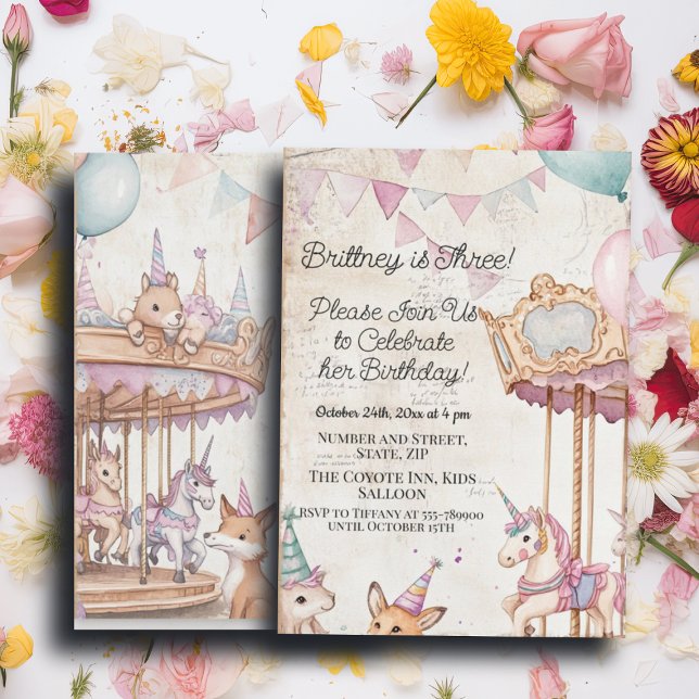 Lovely Journal Page w Animals 3rd Birthday Party Invitation (Creator Uploaded)