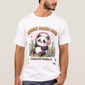 Lovely Kawaii Panda Music Aesthetic Floral Art T-Shirt