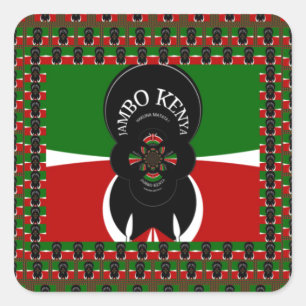 Lovely Kenyan Hearts flag Black Red Green Design Square Sticker