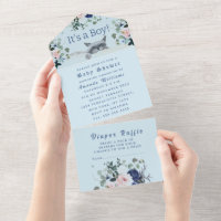 Lovely Kitten Flowers Blue It's a Boy Baby Shower