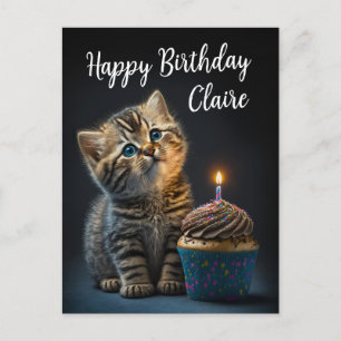 Lovely Kitten Wishing Happy Birthday, Customisable Postcard