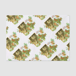 Lovely Kitties and Robin   Cute Vintage Christmas Tissue Paper