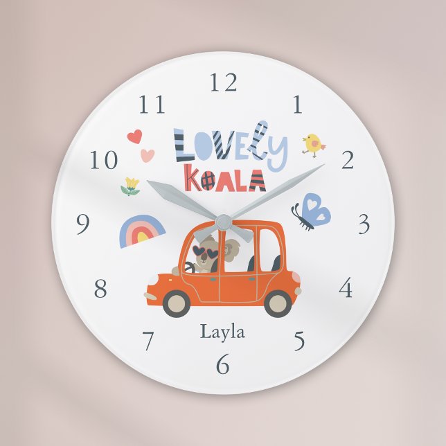 Lovely Koala Little Girl First Name Cute Animal Large Clock (Creator Uploaded)