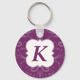 Lovely Labels Purple Damask Custom Initial Key Ring