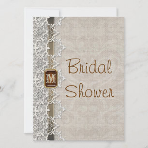Lovely Lace & Burlap Chic Bridal Shower Invitation