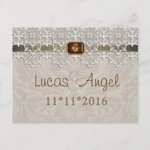 Lovely Lace & Burlap Chic Save The Date Postcard