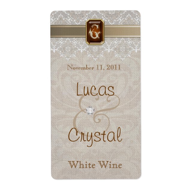 Lovely Lace & Burlap Chic Wedding Wine Label (Front)