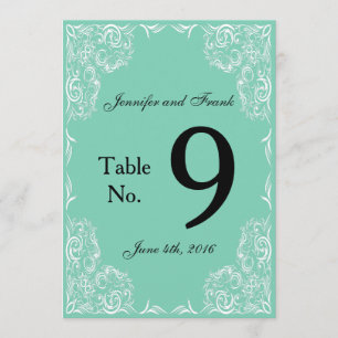 Lovely Lace Frame Aqua Wedding Table No. Invitation