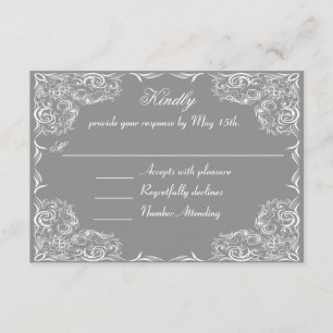 Lovely Lace Frame Grey Wedding RSVP Card