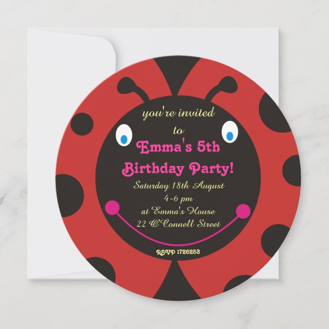 Lovely Ladybug Birthday Party Round Invitations (Front)