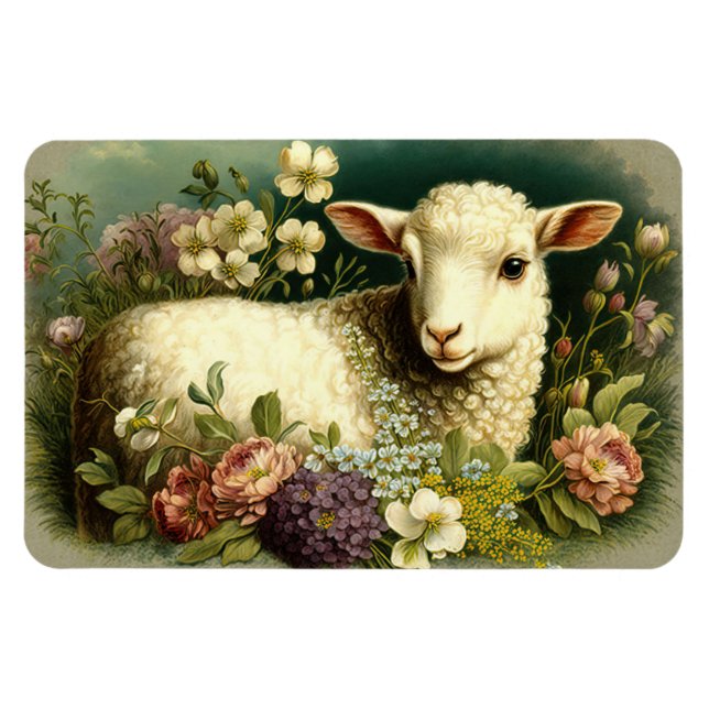 Lovely Lamb In Flowers Magnet (Horizontal)