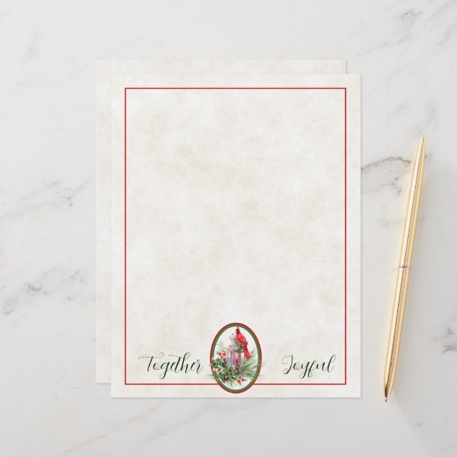 Lovely lantern with holly and cardinal Christmas (Front/Back In Situ)