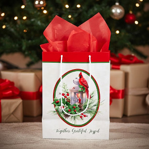 Lovely lantern with holly and cardinal Christmas  Medium Gift Bag
