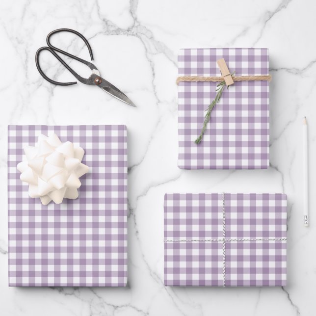 Lovely Lavender Gingham Check Pattern Wrapping Paper Sheet (Front)
