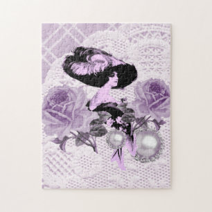 Lovely Lavender Lady Vintage Lace Roses Jigsaw Puzzle