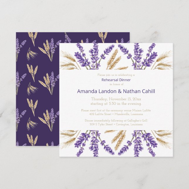 Lovely Lavender & Wheat Rehearsal Dinner Invitation (Front/Back)