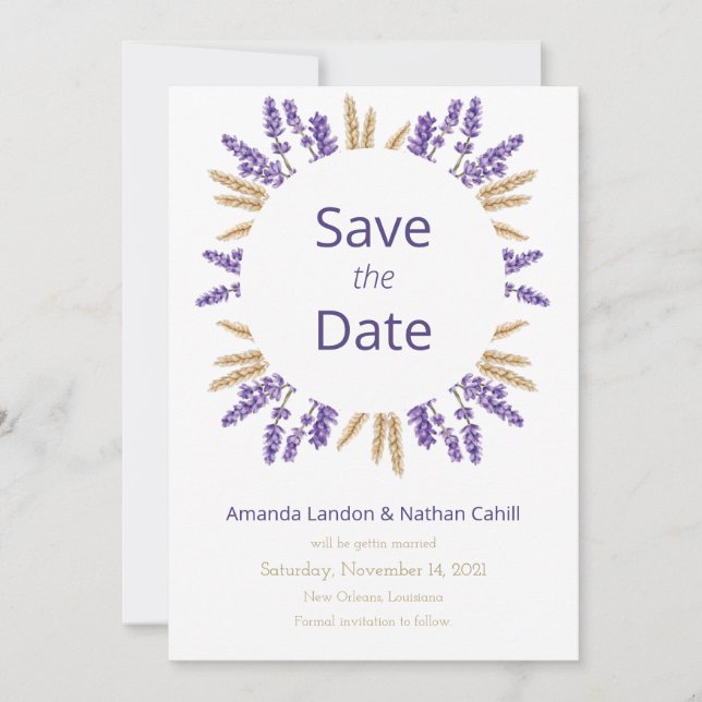 Lovely Lavender & Wheat Save The Date (Front)