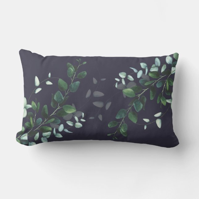 Lovely Leaves on Navy Lumbar Pillow (Front)