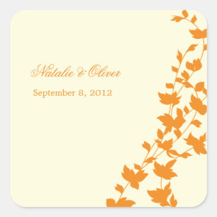 Lovely Leaves Wedding Favour Sticker - Orange