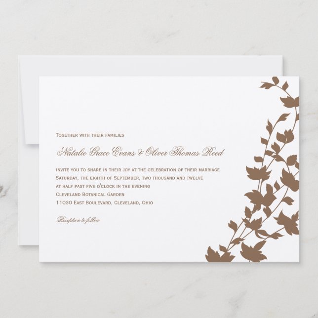 Lovely Leaves Wedding Invitation - Chocolate (Front)