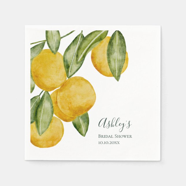 Lovely Lemon Watercolor Bridal Shower Personalised Napkin (Front)