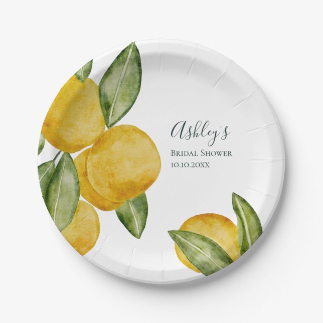 Lovely Lemon Watercolor Bridal Shower Personalised Paper Plate (Front)