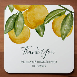 Lovely Lemon Watercolor Bridal Shower Thank You Square Sticker