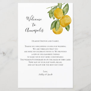 Lovely Lemon Wedding Welcome Letter, Itinerary