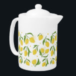 Lovely Lemon Yellow Green Teapot<br><div class="desc">Lovely lemon hand drawn illustration featuring yellow lemons,  green leaves,  painted textures and polka dots.</div>