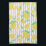 Lovely Lemons Flowers Lemonade Striped Pattern Tea Towel<br><div class="desc">Decorate your kitchen with this fun lemon dish towel. Makes a great housewarming or wedding gift! You can always add your own text. Let me know if you'd like something custom made. If you buy it, thank you! Be sure to share a pic on Instagram of it in action and...</div>