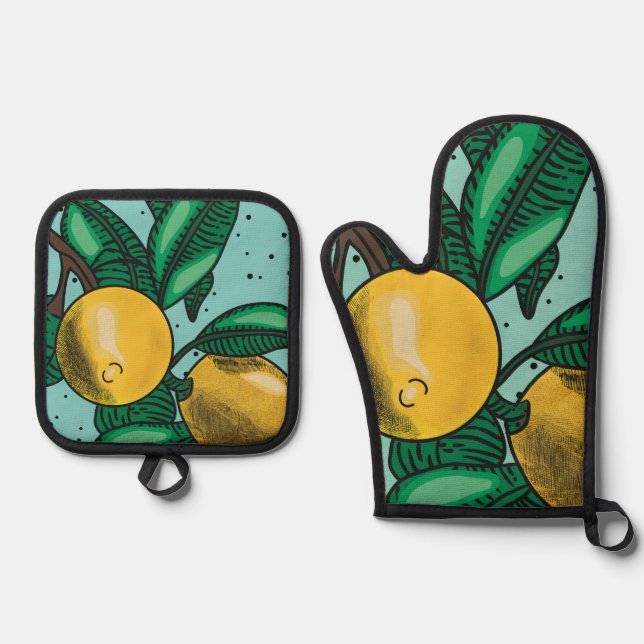 Lovely Lemons Oven Mitt and Pot Holders Oven Mitt & Pot Holder Set (Front)
