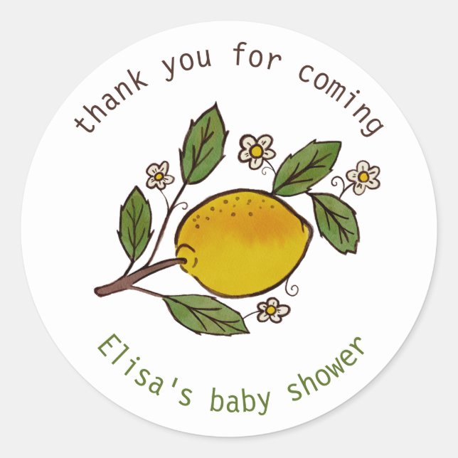 Lovely Lemons Rustic CUSTOM BABY SHOWER Classic Round Sticker (Front)