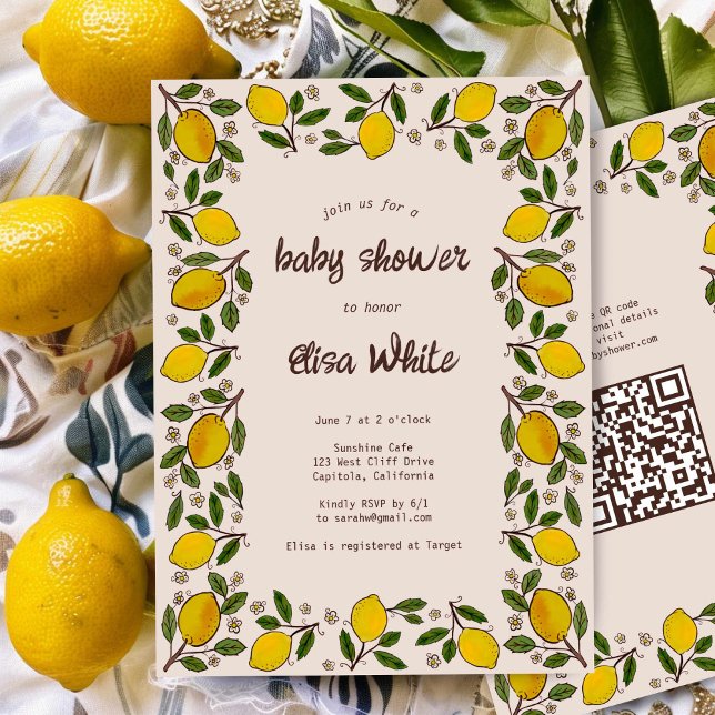 Lovely Lemons Rustic CUSTOM QR Code BABY SHOWER Invitation (Lovely Lemons Rustic CUSTOM QR Code BABY SHOWER Invitation
)
