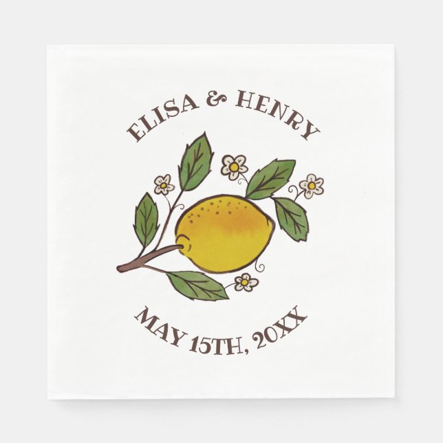 Lovely Lemons WEDDING Engagement Rustic CUSTOM  Napkin (Front)