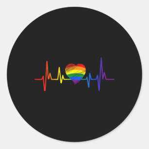 Lovely LGBT Gay Pride Heartbeat Lesbian Gays Love Classic Round Sticker